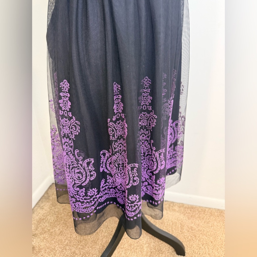 B Moss Y2K black tulle cocktail prom dress sweetheart neck purple beading 4 EUC - Picture 5 of 13